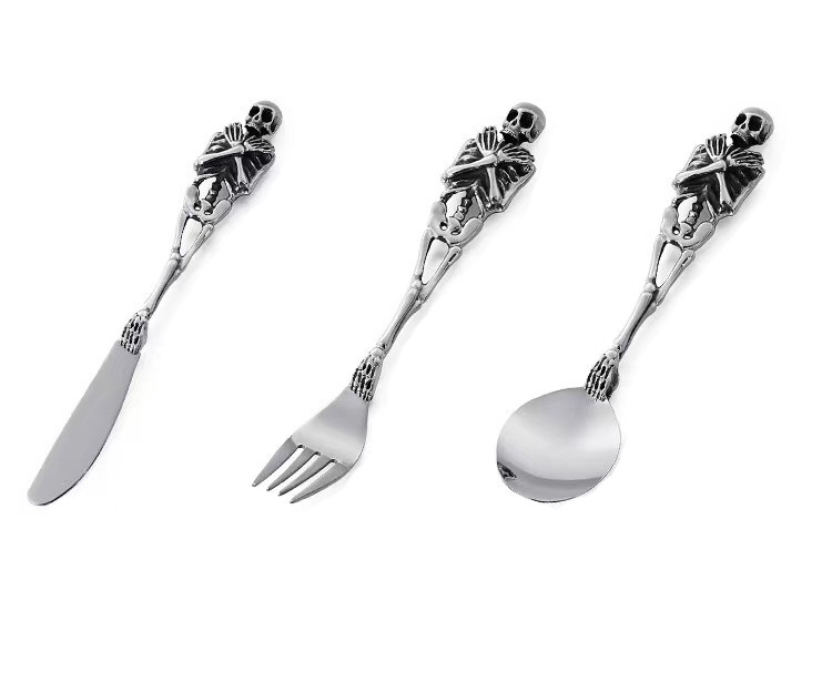 1 Set Stainless Skull Skeleton Spoon Fork Knife Dinnerware Set Tableware Gift
