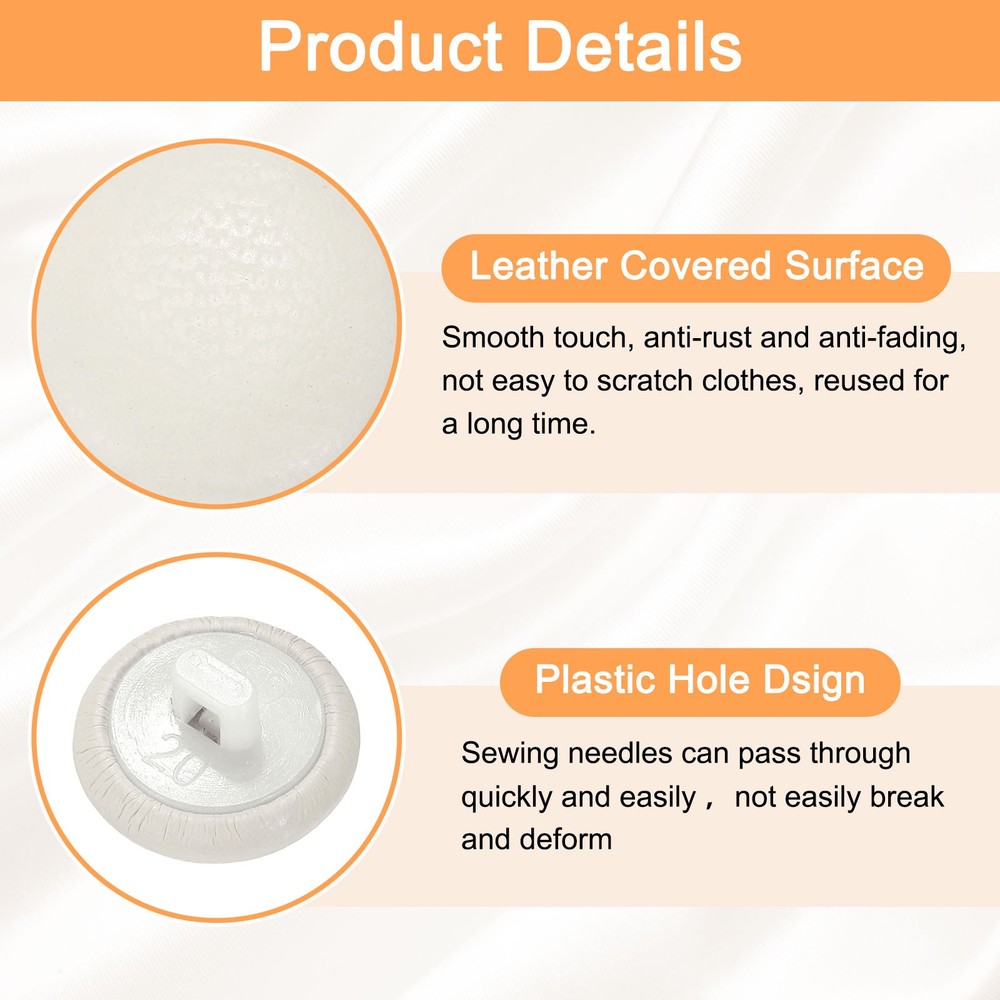 10pcs PU Leather Covered Button 12.5mm Plastic Shank Round Button, White