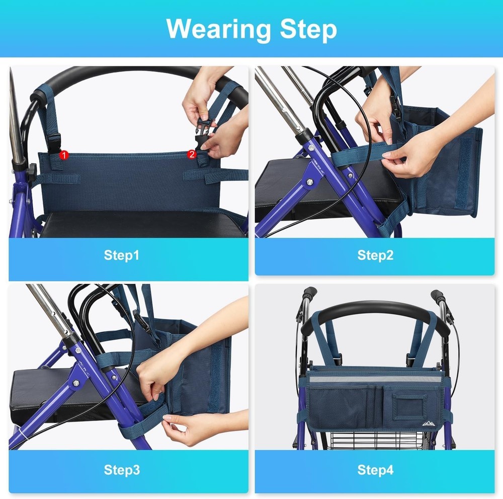 Rollator Basket, Rollator Walker Bag w/Cup Holder, Foldable Rolling Walker Wa...