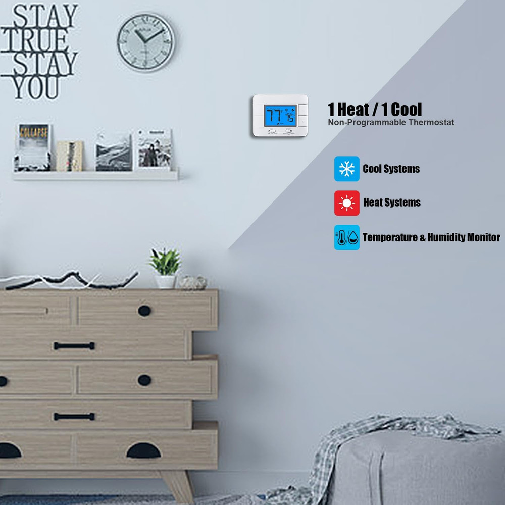 Digital Non-Programmable Thermostat for Single Stage Heating and Cooling System