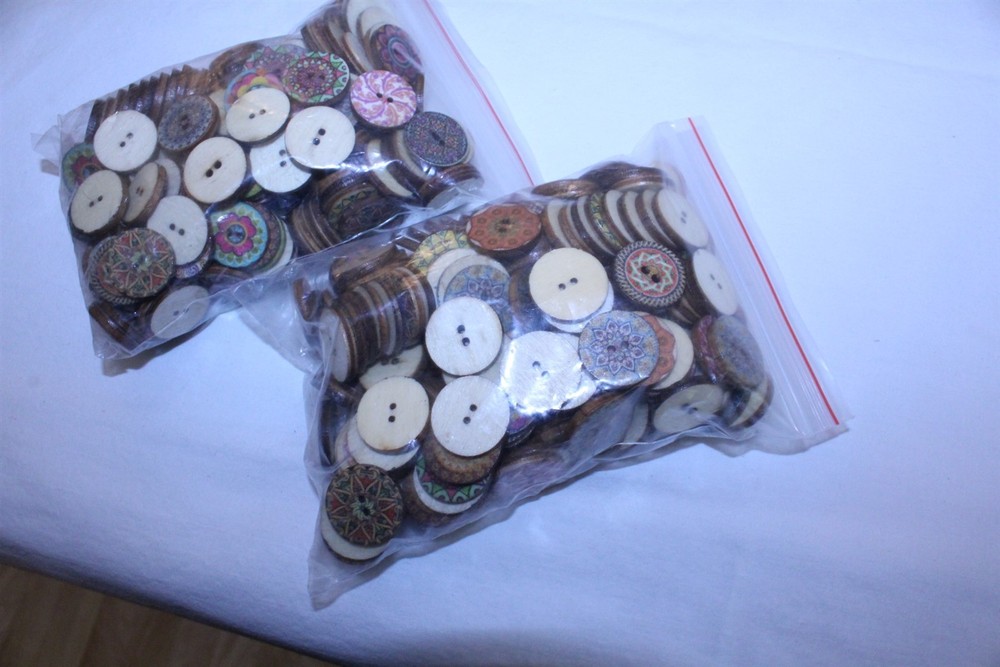 2 Packs Solid Wood Crafting Buttons Mixed Designs 20mm 200 Per Pack - 400 total