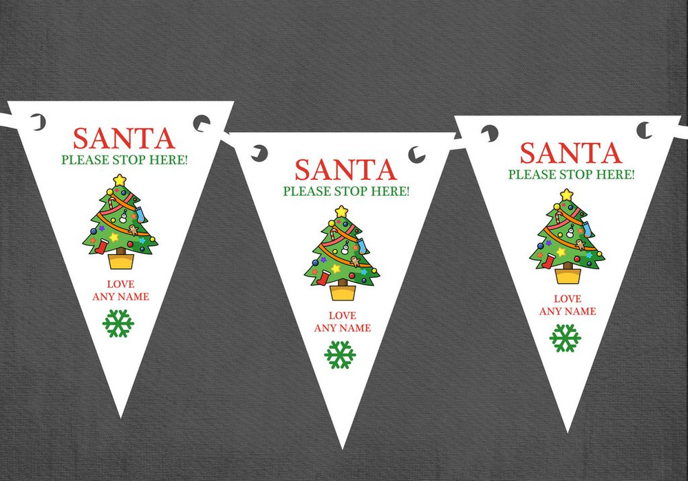 Tree Santa Please Stop Here Personalised Christmas Decoration Bunting