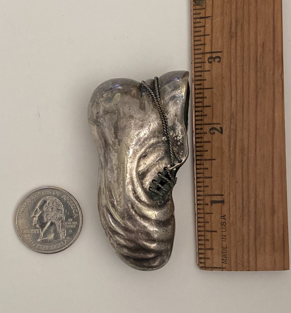 Antique SILVER TRINKET BOX - Worn SHOE / Hidden Compartment (5I11)