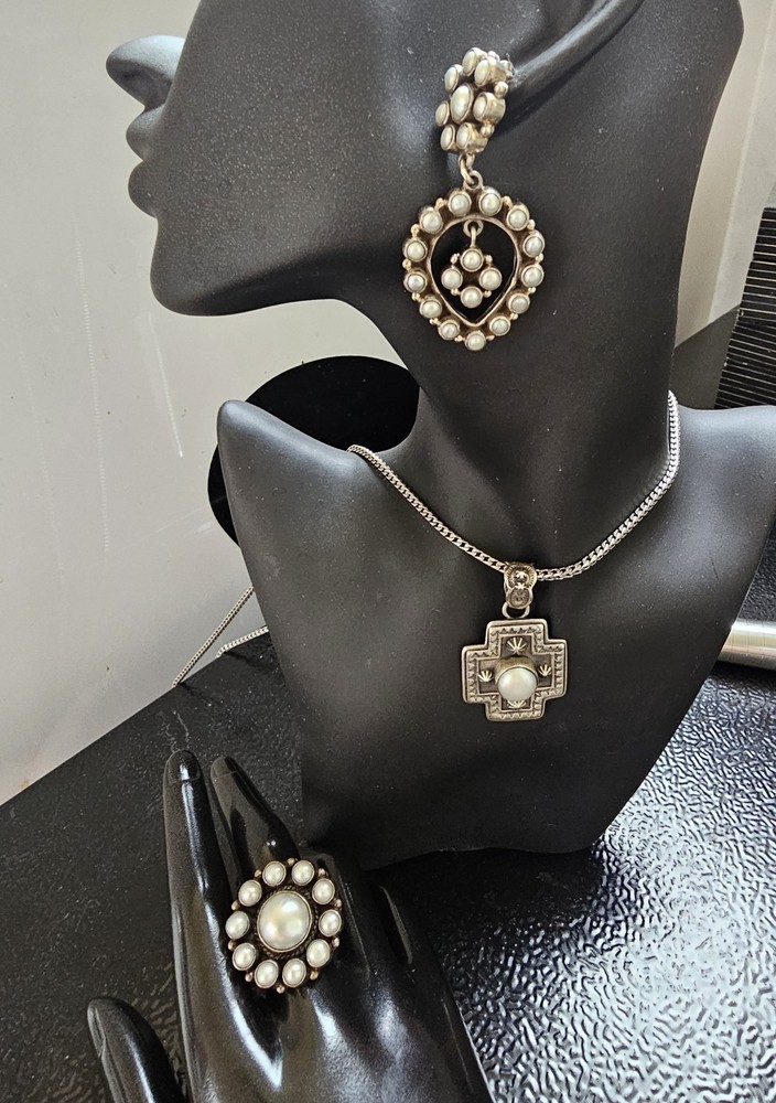Massive Dan Dodson Sterling Pearl Dangle Earrings 2” Statement Southwestern...