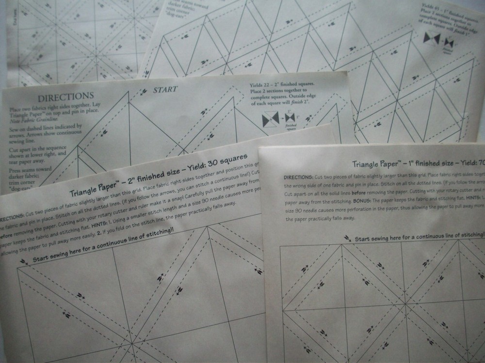 1/2" 1" 2 " triangles squares preprinted paper for Le Petite Quilt projects