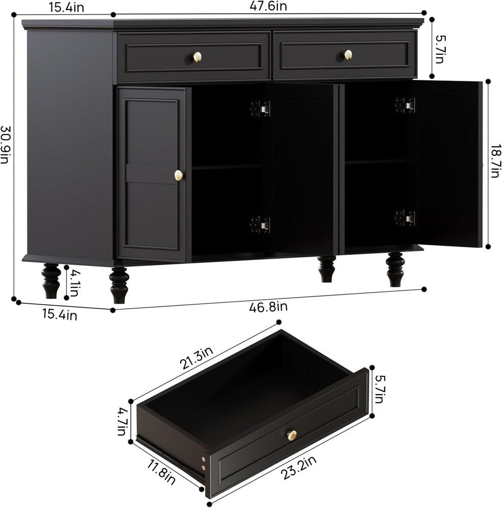 Rustic 47.6" Buffet Sideboard with Drawers & Doors for Kitchen or Dining Room