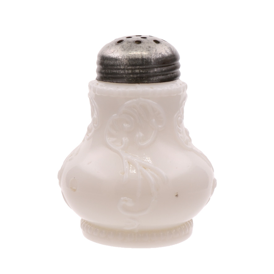 Victorian EAPG Unknown Maker Beaded Scroll Milk Glass Single Salt Shaker 3" Tall