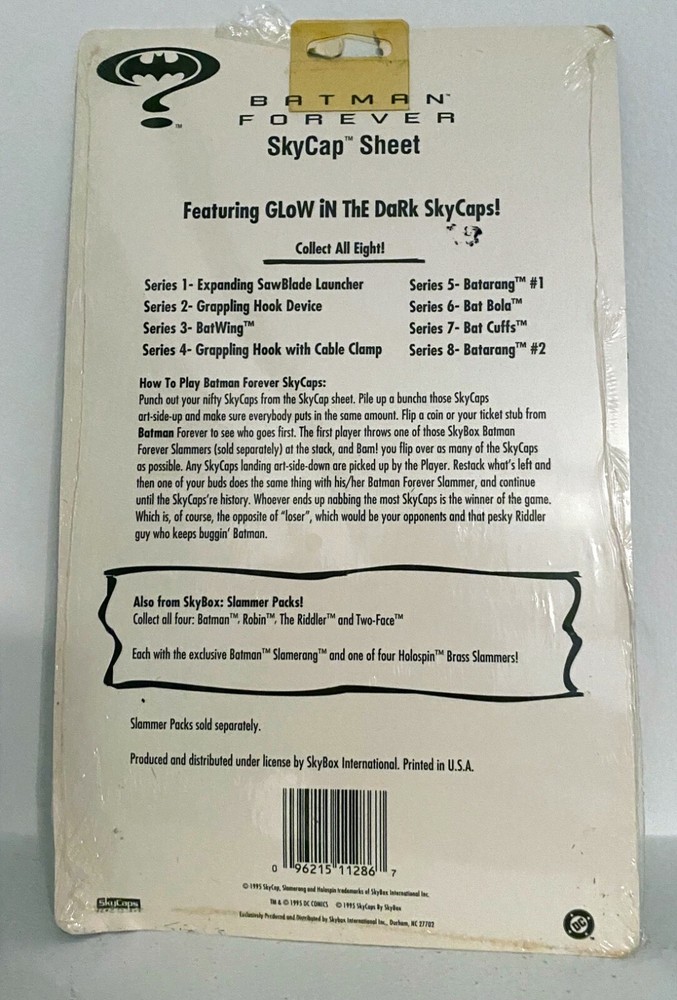 BATMAN FOREVER - SKYCAP SHEET - BAT CUFFS DC 1995 - MINT - STILL SEALED🔥