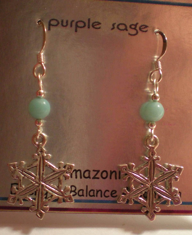 Sterling Silver Snowflake with Amazonite Earrings e157