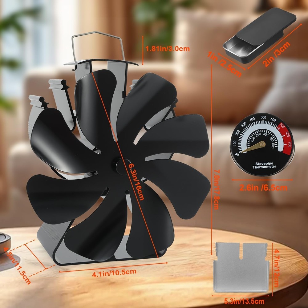 Silent and Efficient 8-Blade Fireplace Fan - Includes Buddy Heater Bracket
