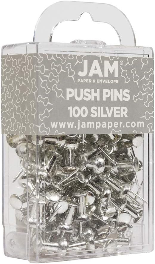 JAM PAPER Colorful Push Pins - Silver Pushpins - 100/Pack regular,