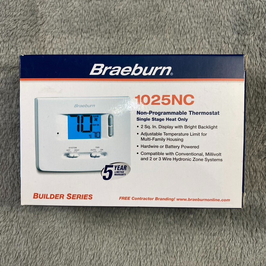 Braeburn Thermostat 1025NC Heat Only Digital Non-Programmable Single Stage White