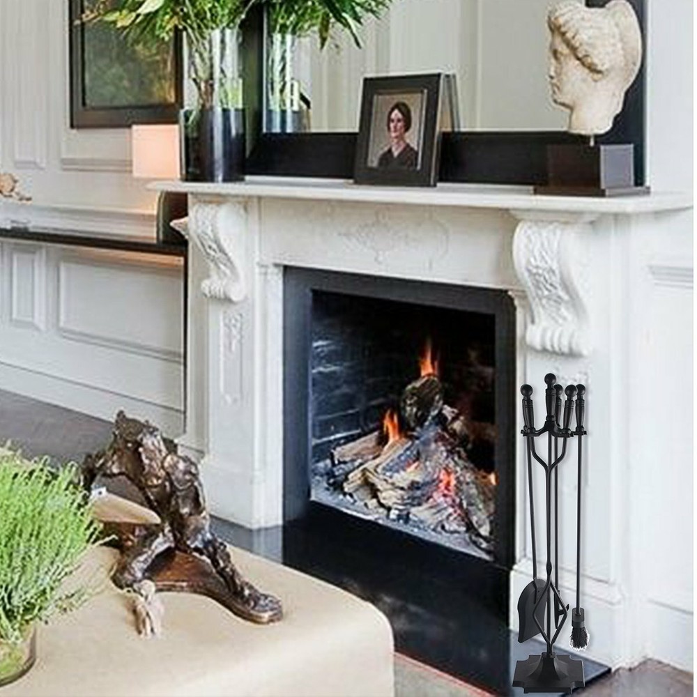 5PCS 26" Hearth Tool Fireplace Set Fire Tools Set Black Home 32" Pedestal Base