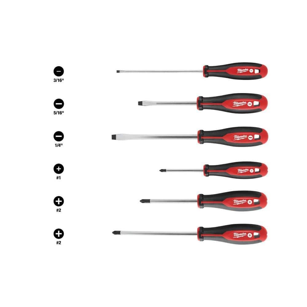 Milwaukee 6-Piece Screwdriver Set – Phillips, Slotted & Hex Bits with Handle