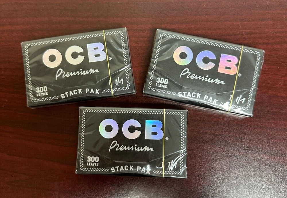 OCB PREMIUM 1 1/4 Stack Pak Cigarette Rolling Papers 300s -3 PACKS