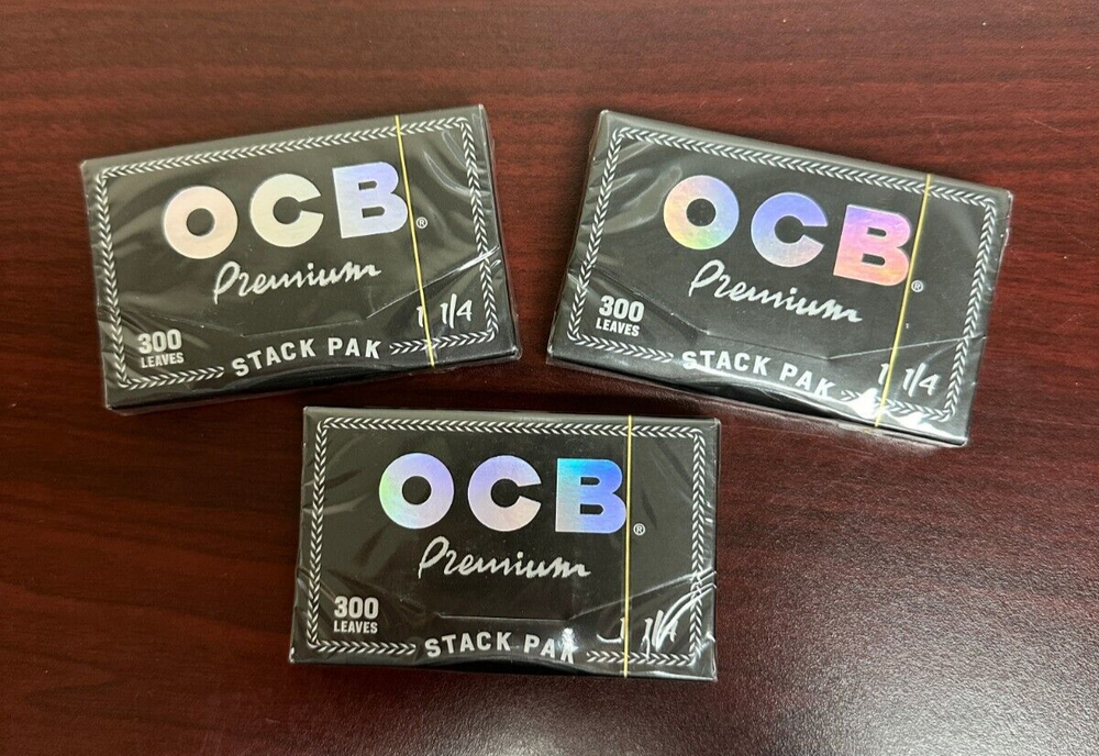OCB PREMIUM 1 1/4 Stack Pak Cigarette Rolling Papers 300s -3 PACKS