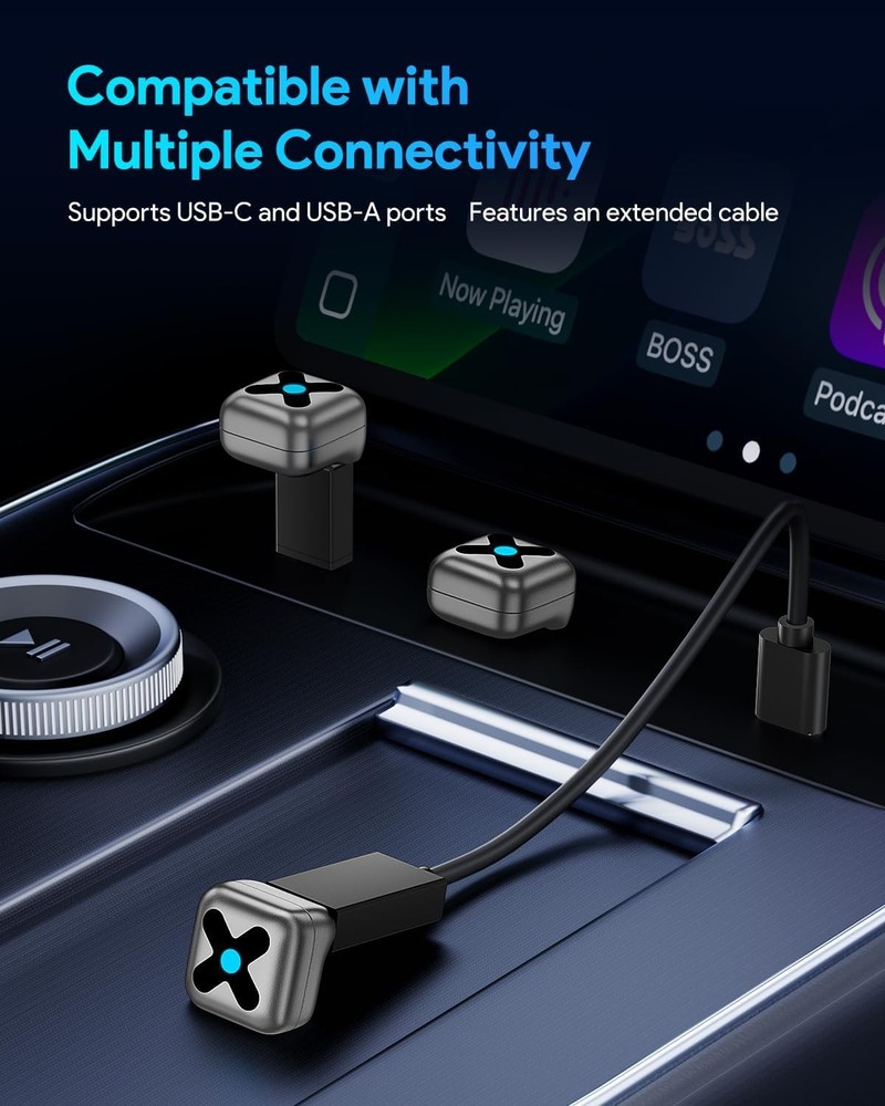 FAHREN 𝐔𝐥𝐭𝐫𝐚 𝐌𝐢𝐧𝐢 𝟐-𝐢𝐧-1 Wireless Apple CarPlay Android Auto Adapter