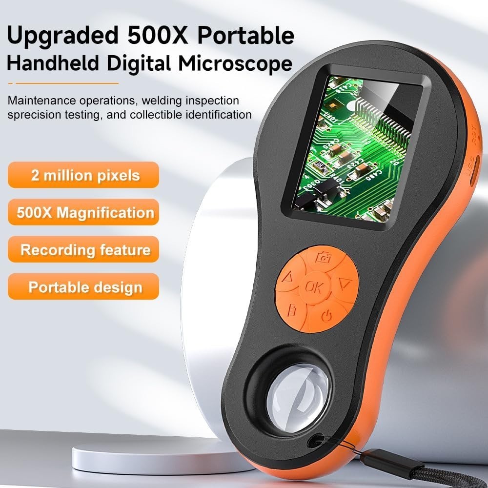 Handheld Digital Microscope with 2-Inch IPS Screen - 500X Magnification for Kids