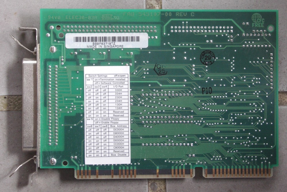 Adaptec AHA-1540-CF 50pin 16bit SCSI ISA Controller working pull
