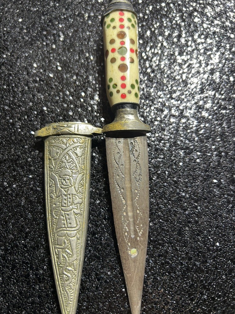 DAGGER Middle Eastern Silver With Alabaster Handle 8” Long VTG