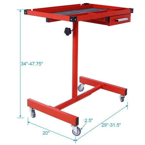 Heavy Duty Adjustable Work Table Bench with Drawer 220 lbs Rolling Tool Cart