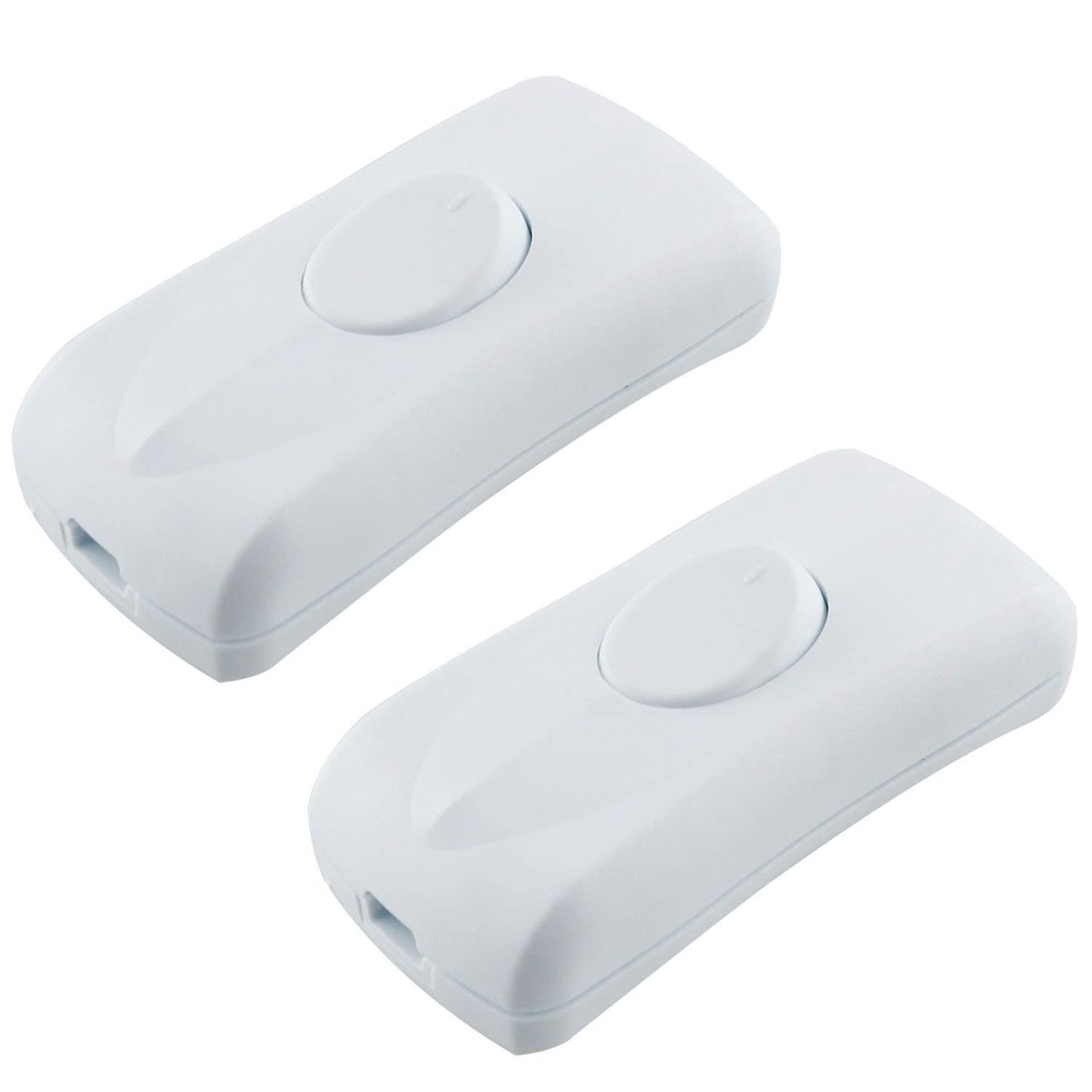 2 PCS White Embedded Power Switch Inline Cord Button Electrical Accessories