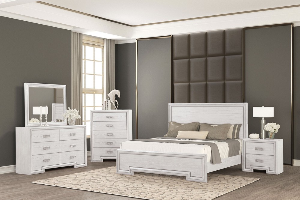 Rustic White Finish Eastern King Size 1pc Bed Set Transitional Style Bedroom