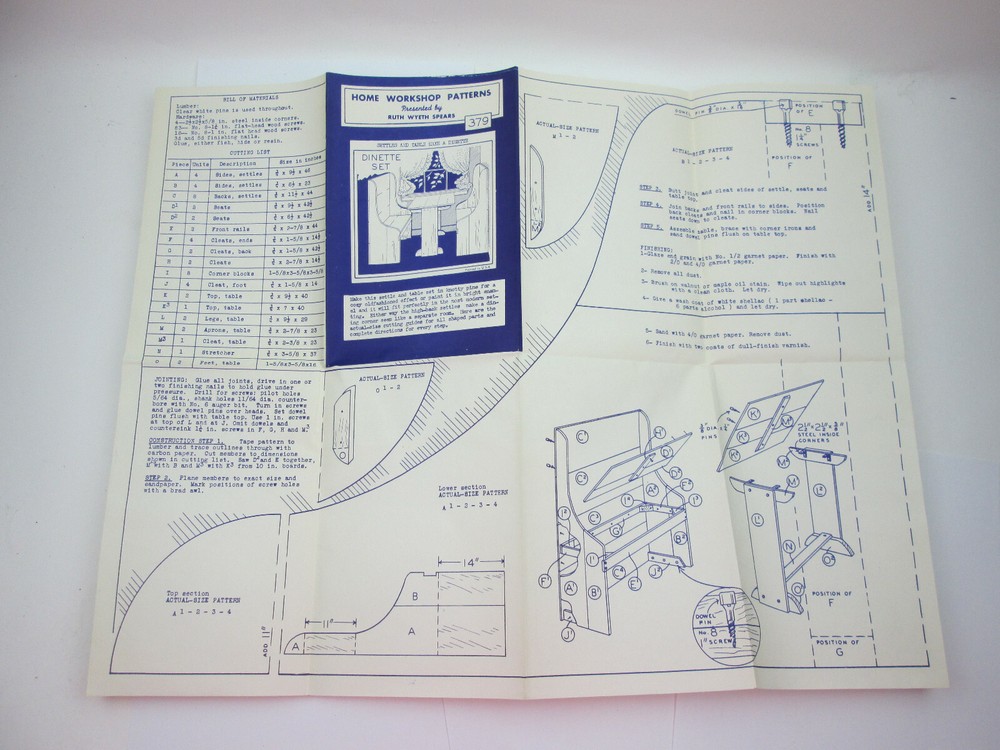 Vintage Ruth Spears Home Workshop Patterns Dinette Set Dinner Table Instructions