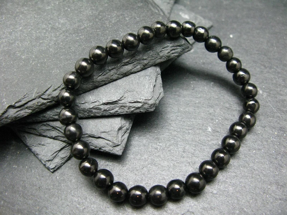 Elite Noble Shungite Genuine Bracelet ~ 6mm Round Beads