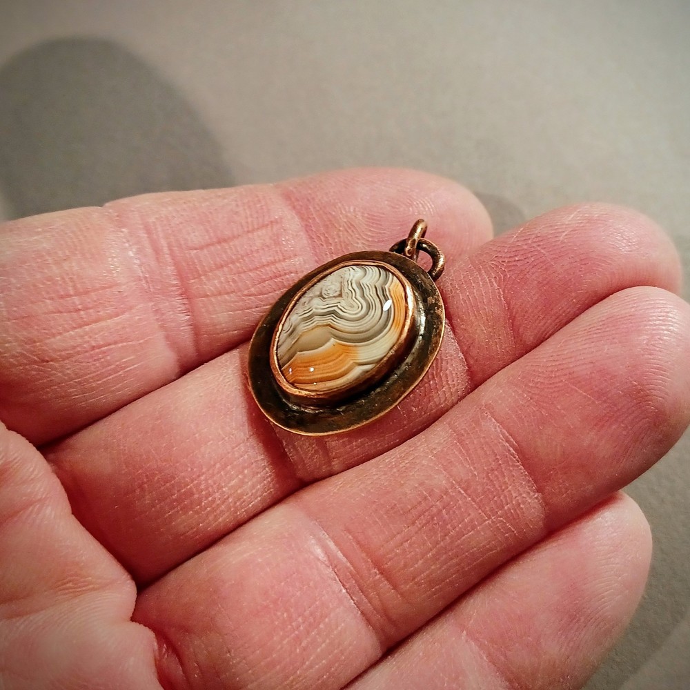 Copper Pendant crazy lace Agate Cabachon