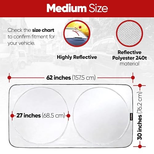Car Sun Shade for Windshield, Reflective Windshield Medium (62" x 30")