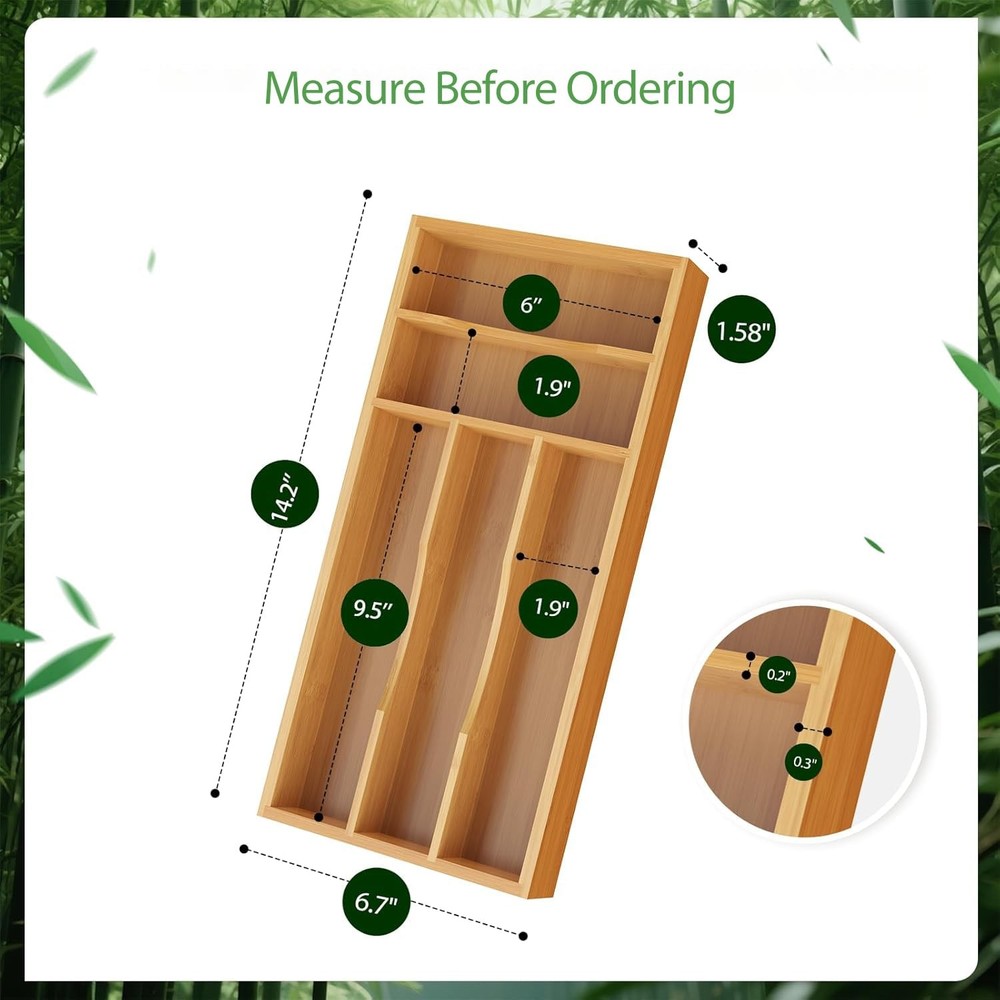Bayting Small Silverware Organizer, Bamboo Kitchen Drawer Small,