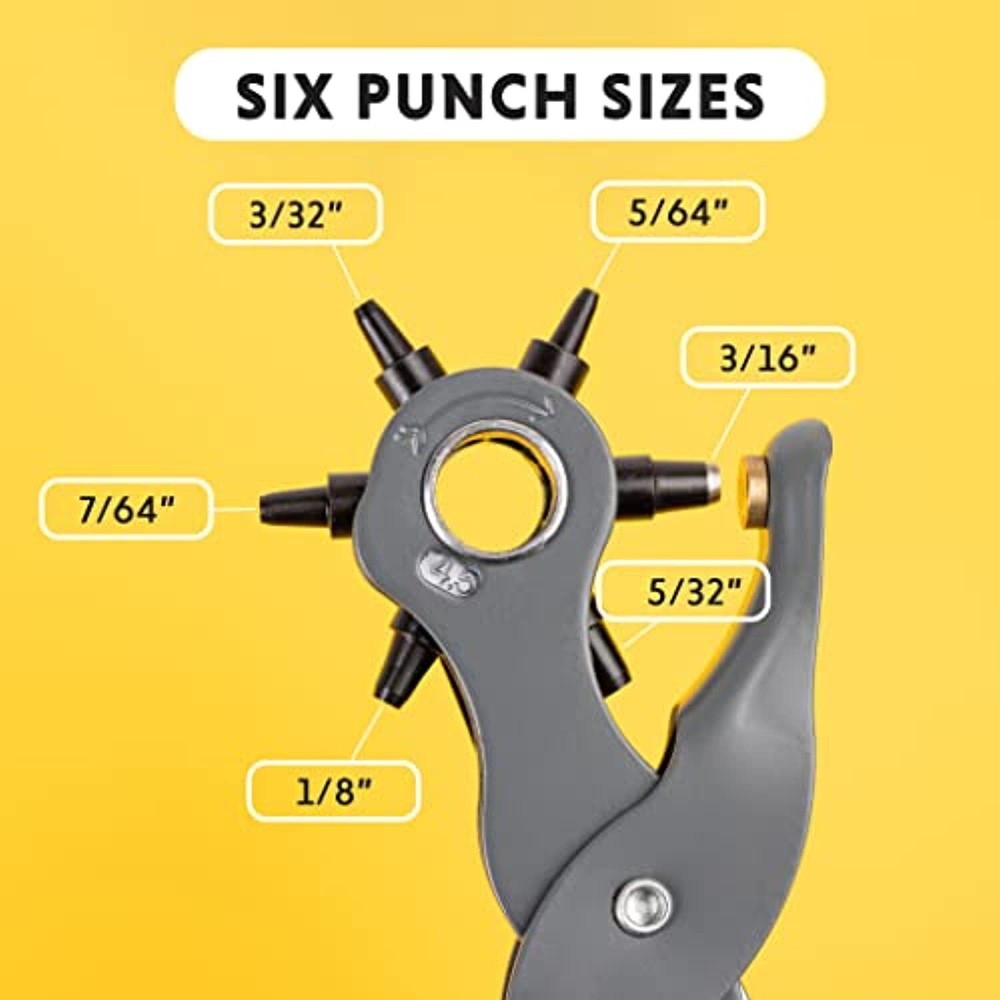 General Tools Leather Hole Punch Tool - 6 Multi-Hole Sizes for Leather, Rubber,
