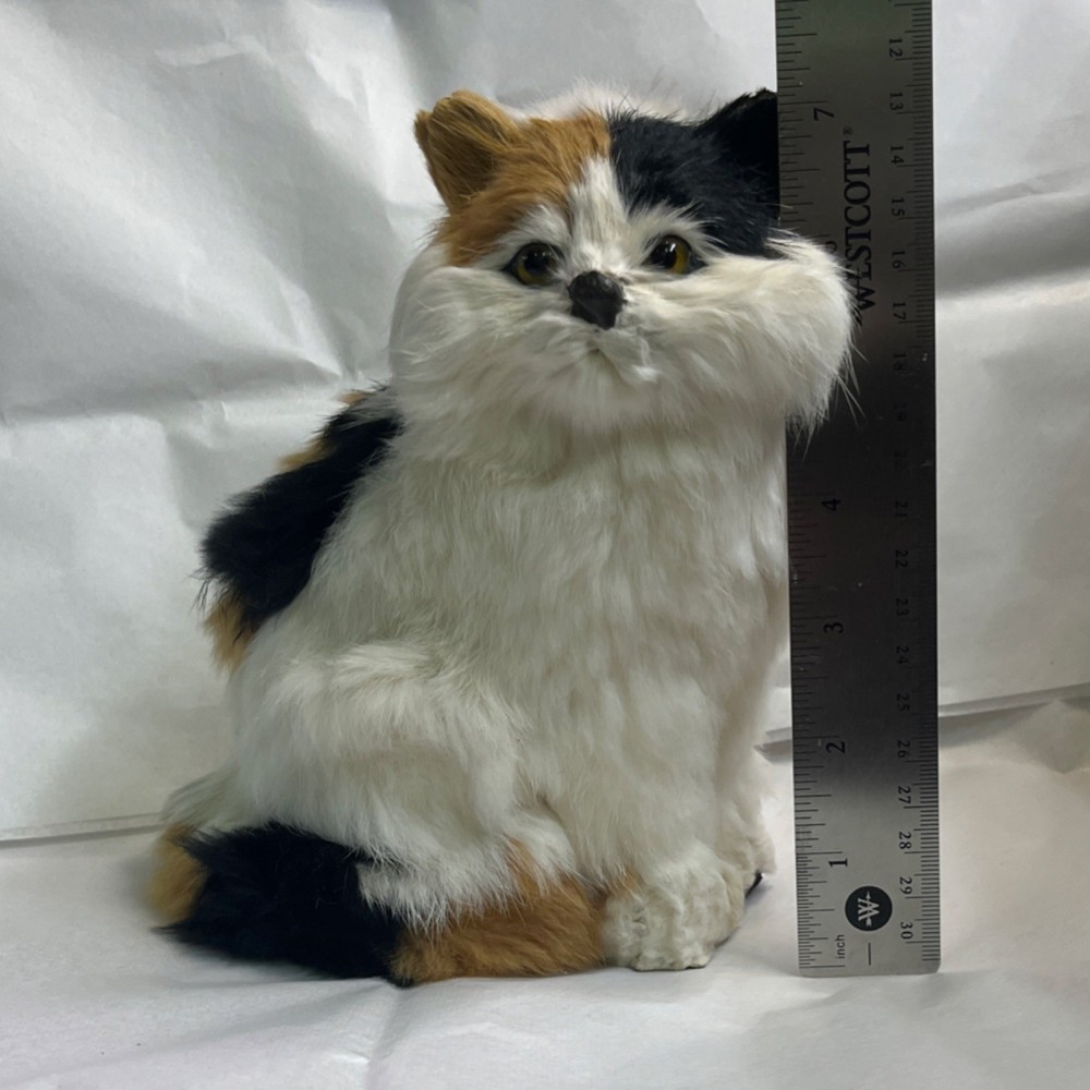 Medium Calico Cat decor White Black Brown 7in