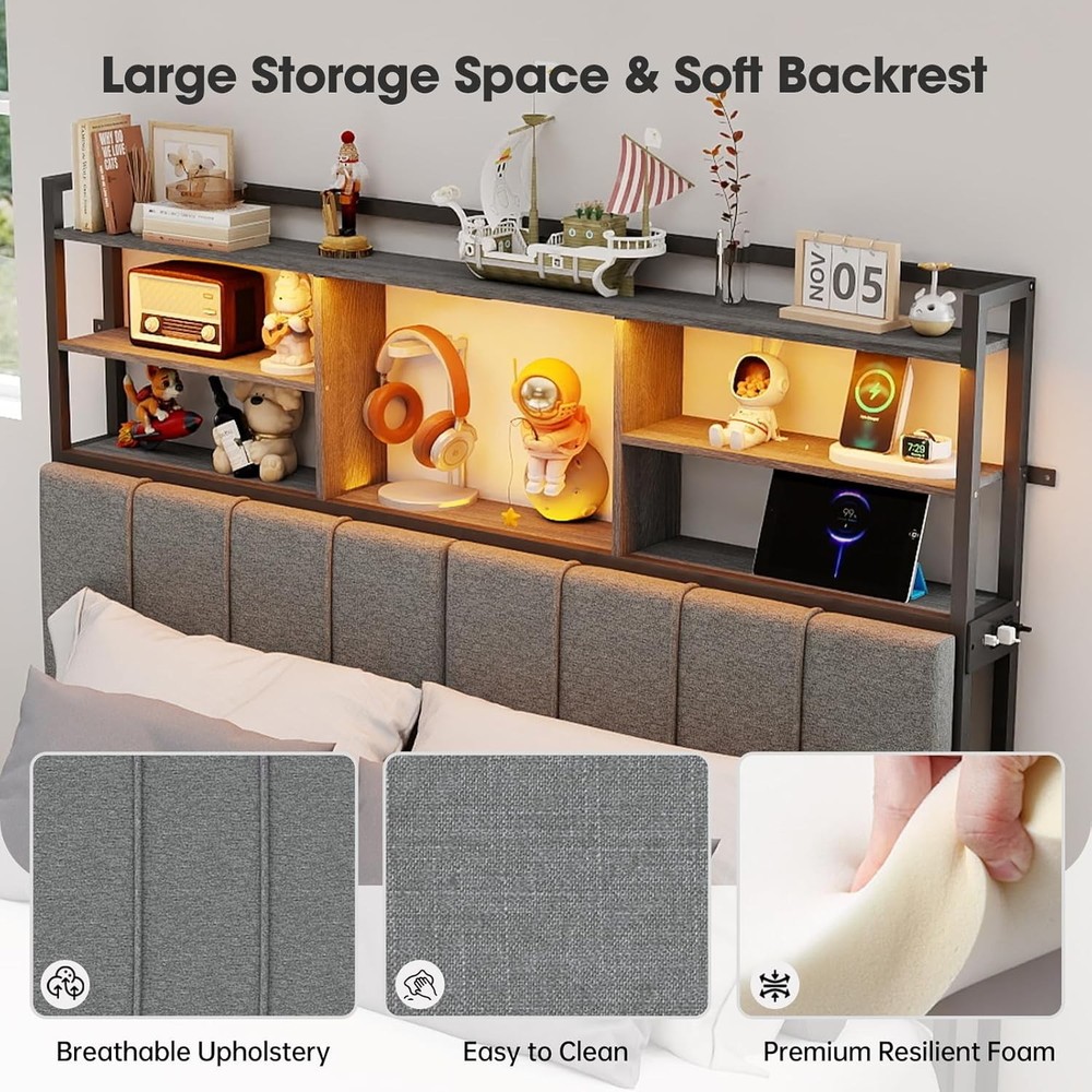 Headboard for Full Size Bed with Storage, Sturdy Bookcase Headboards with Outlet