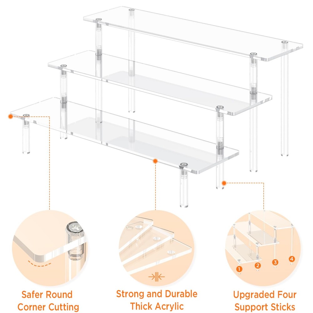 3 Tier Acrylic Display Risers, Large Perfume Organizer Stand, Clear