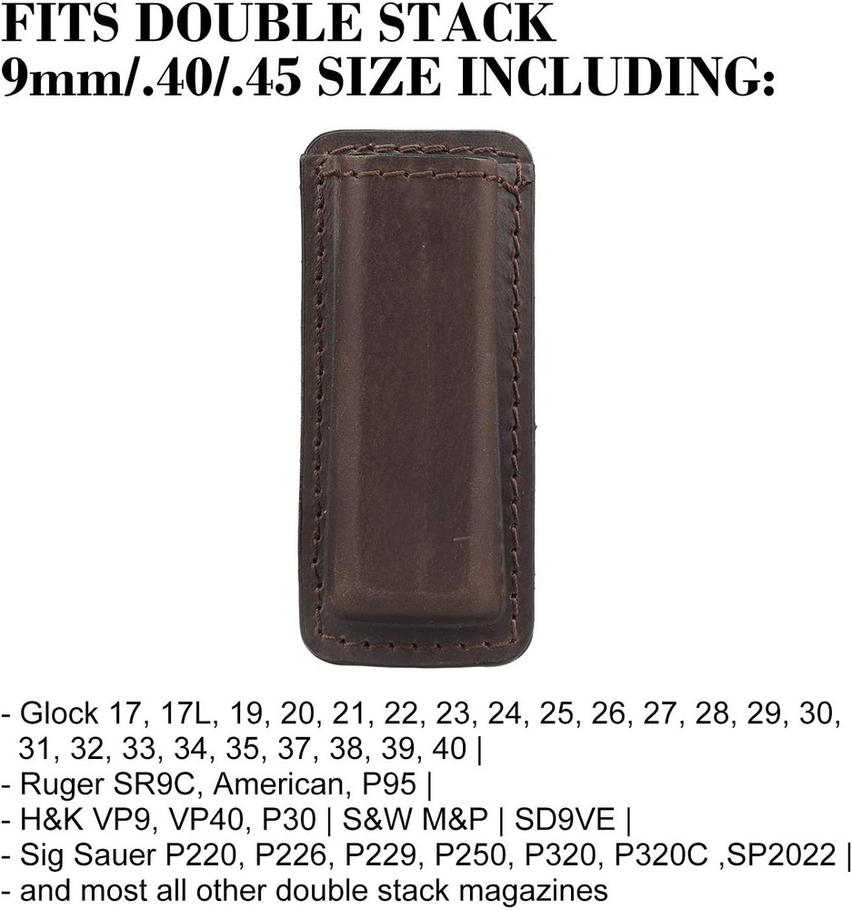 Tactical Genuine Leather Magazine Pouch for .40 .45 9mm Single Stack Mag Holder