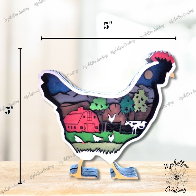 Chicken Outline with Farm Scene Wood Layer