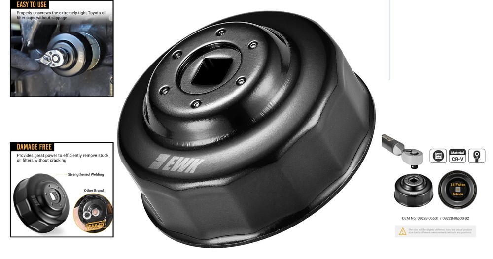 Durable Black E-Coated 64mm Oil Filter Socket for Superior Vehicle Compatibility