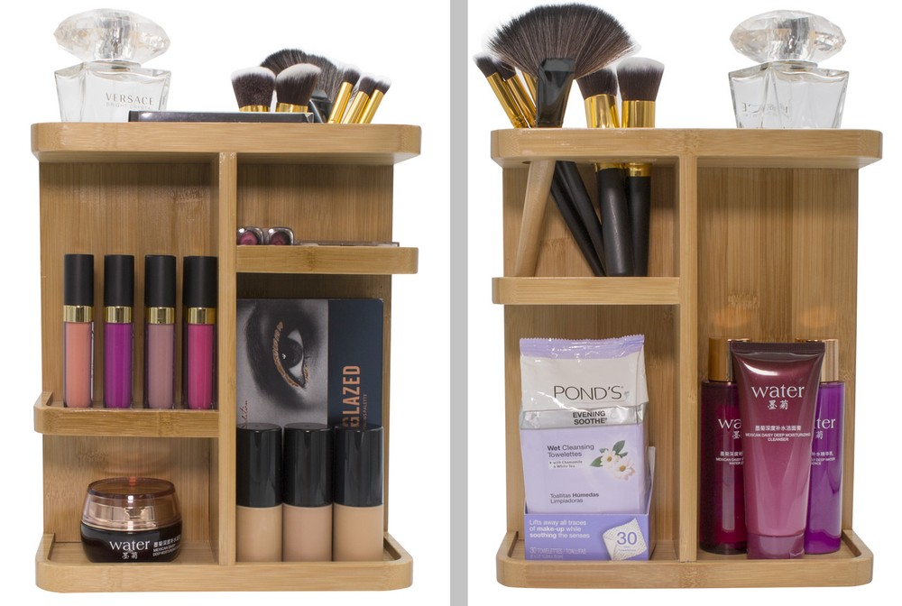 360° Bamboo Makeup Organizer, Multi-Function Storage Carousel for Cosmetics