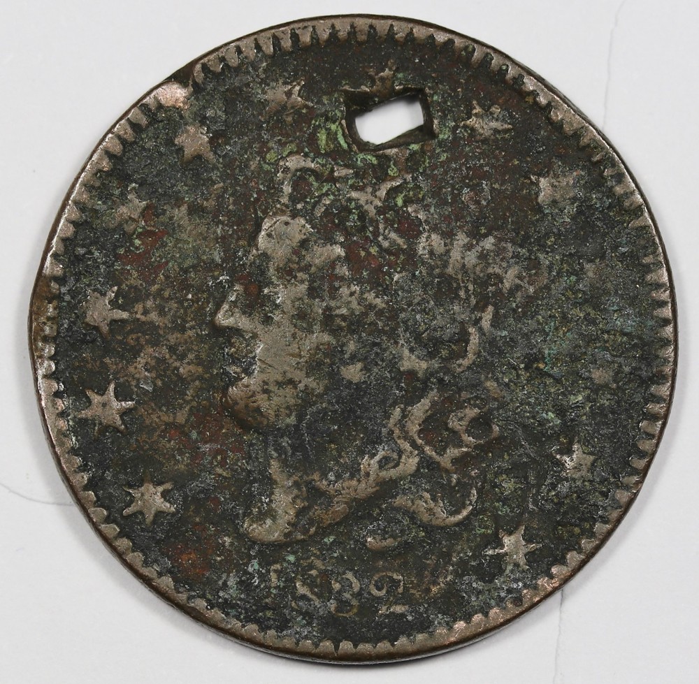 1832 Large Cent.  Square Holed.  212561