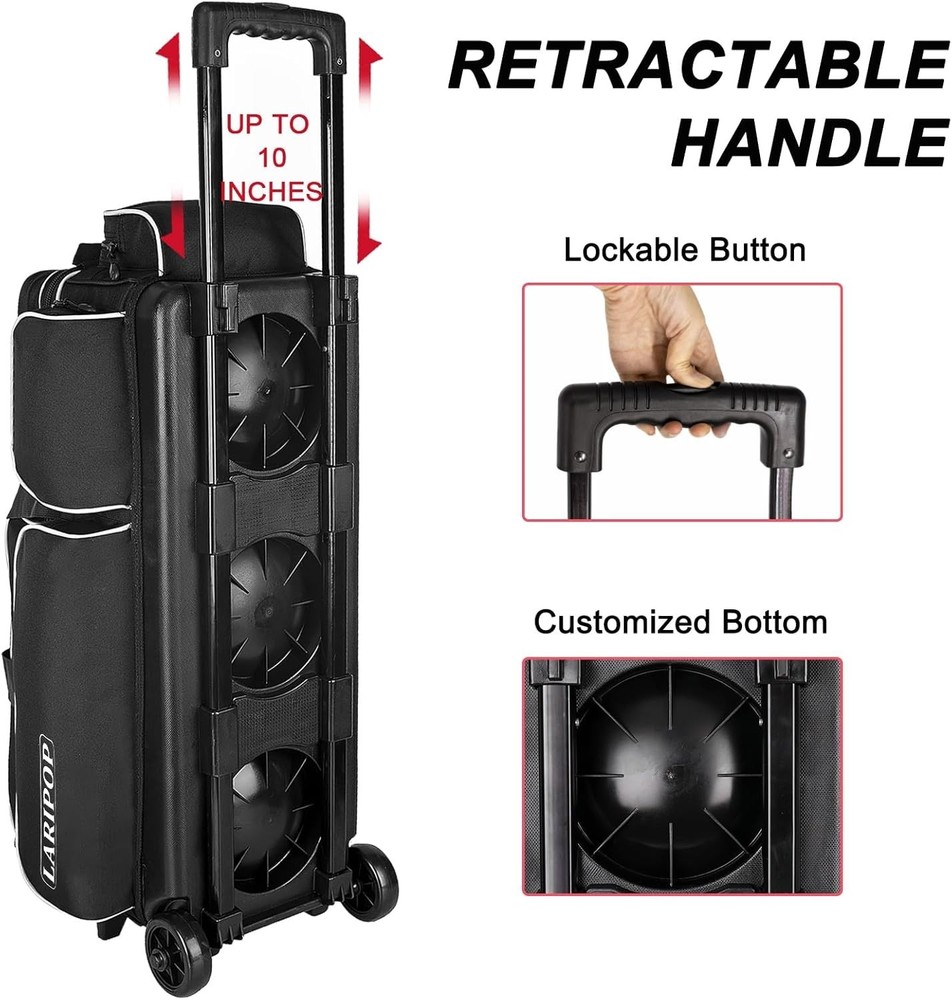 Spacious 3 Ball Bowling Bag with Retractable Handle