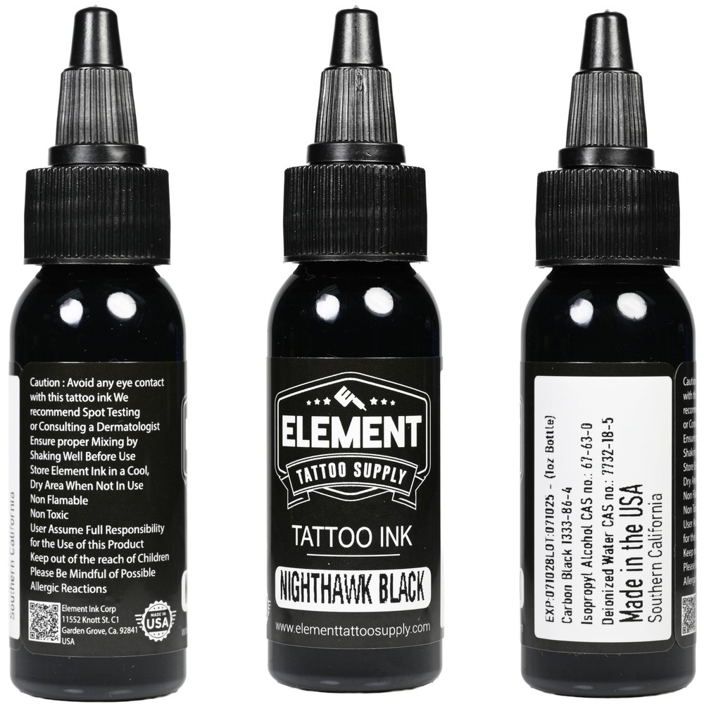 Element Tattoo Supply Nighthawk Black Ink - Permanent Solid 1oz,
