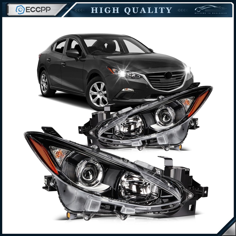Left+Right Headlights Assembly For 2016-2014 Mazda 3 Pair w/Projector