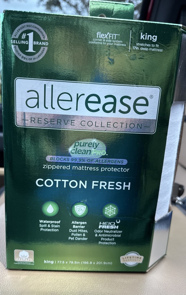 AllerEase Reserve King Zippered Mattress Protector Cotton Fresh Waterproof NIB