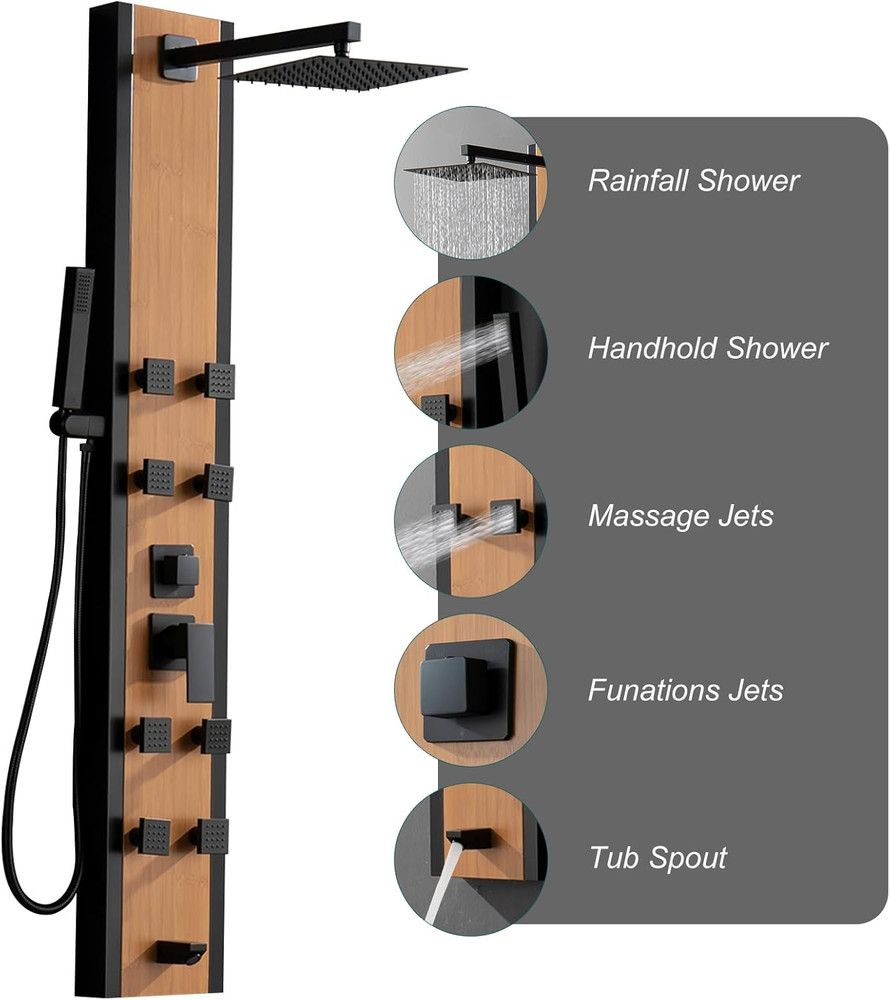 Stainless Steel Shower Panel Tower System 8 Jets Multi-Function Shower Panel Sys