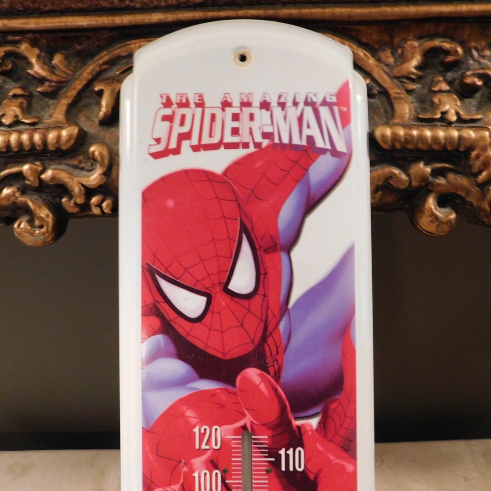 2005 MARVEL COMICS SPIDERMAN METAL THERMOMETER / LARGE 17 1/4" x 5 1/16"