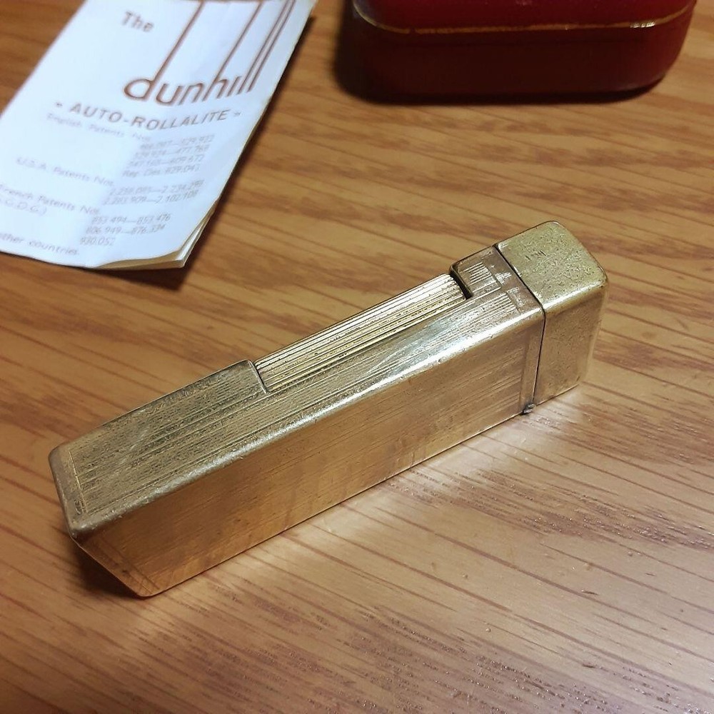 Working Dunhill Oil Lighter gold auto roller with box and paper