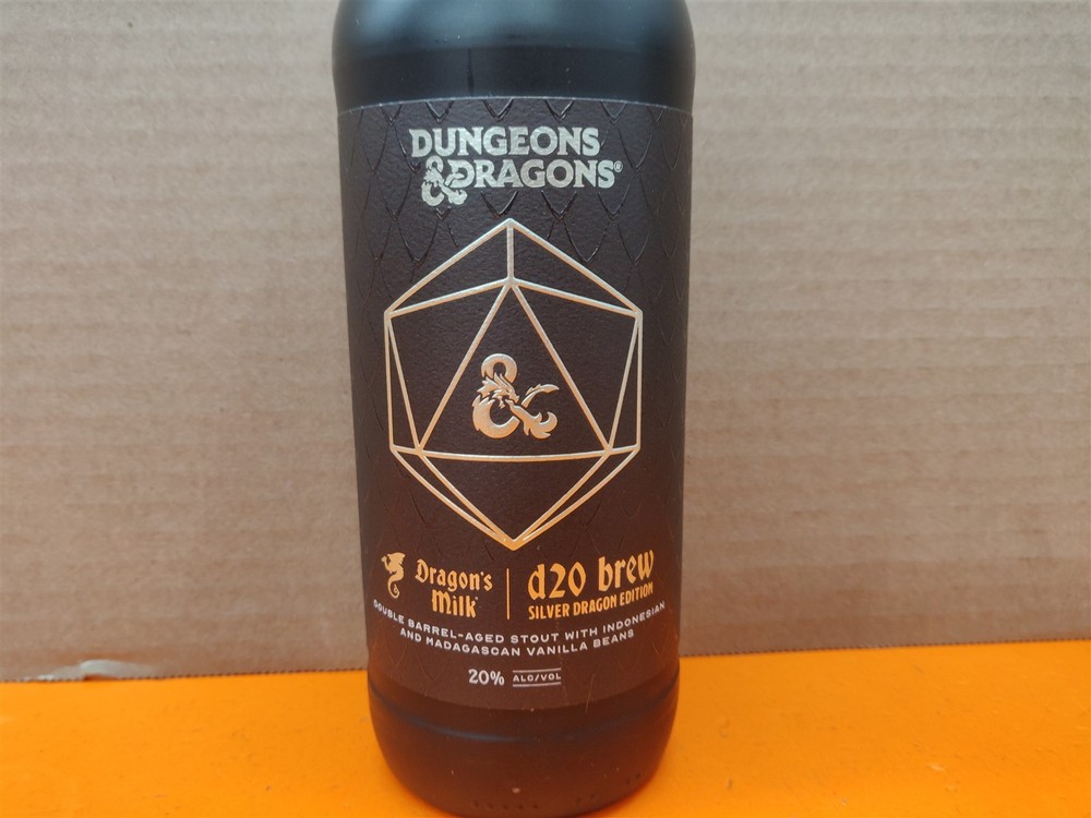⭐️⭐️⭐️⭐️⭐️ EMPTY Dragon's Milk D20 Brew Silver Dungeons & Dragons Bottle