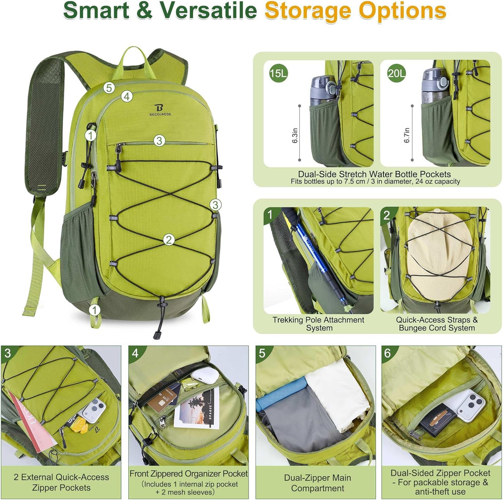 Hiking Backpack 15L Small Backpack Packable Day Pack Water Resistant Lightweight